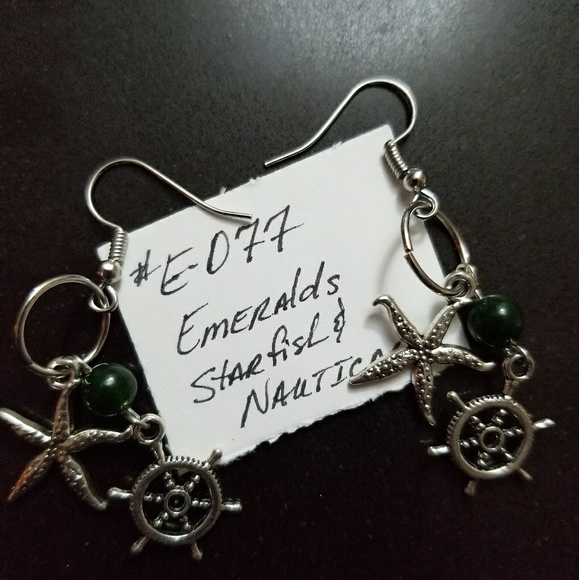 Nautical Emerald Earrings - Pierced - (#E-077) - Picture 4 of 6